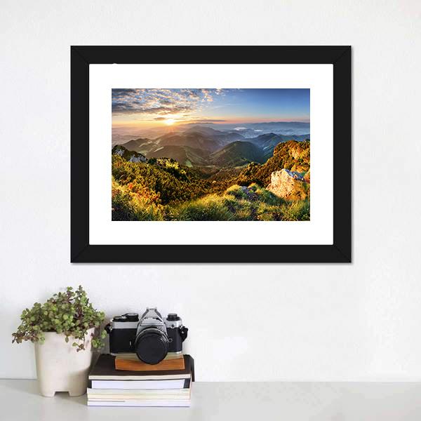 Mountain Forest In Sunlight Canvas Wall Art-3 Horizontal-Gallery Wrap-25" x 16"-Tiaracle