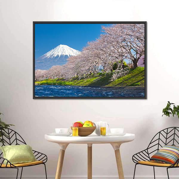 Mountain Fuji &amp; Cherry Blossom Canvas Wall Art-3 Horizontal-Gallery Wrap-25" x 16"-Tiaracle