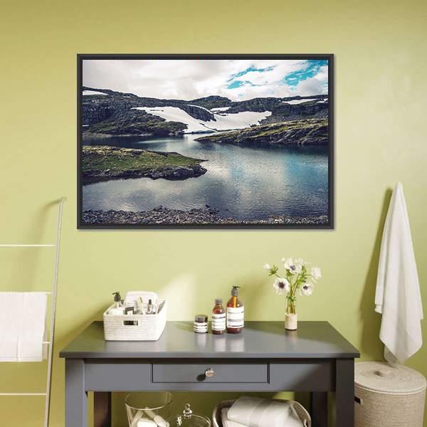 Mountain Glacial Lake Canvas Wall Art-3 Horizontal-Gallery Wrap-25" x 16"-Tiaracle