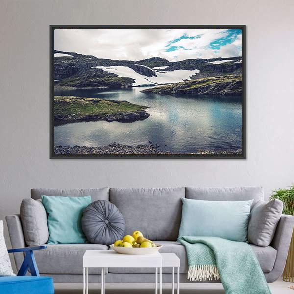 Mountain Glacial Lake Canvas Wall Art-3 Horizontal-Gallery Wrap-25" x 16"-Tiaracle