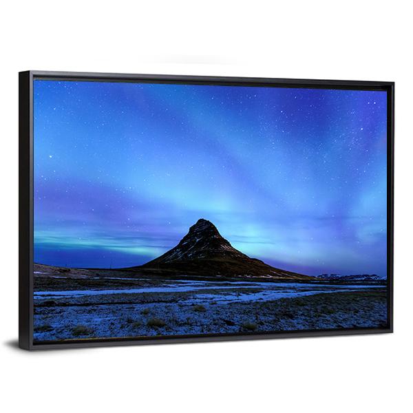 Mountain Kirkjufell &amp; Aurora Canvas Wall Art-3 Horizontal-Gallery Wrap-25" x 16"-Tiaracle