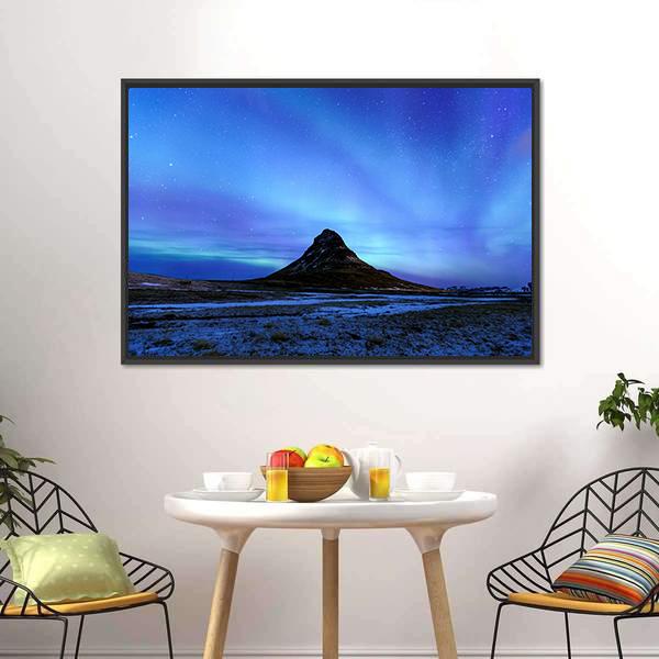 Mountain Kirkjufell &amp; Aurora Canvas Wall Art-3 Horizontal-Gallery Wrap-25" x 16"-Tiaracle