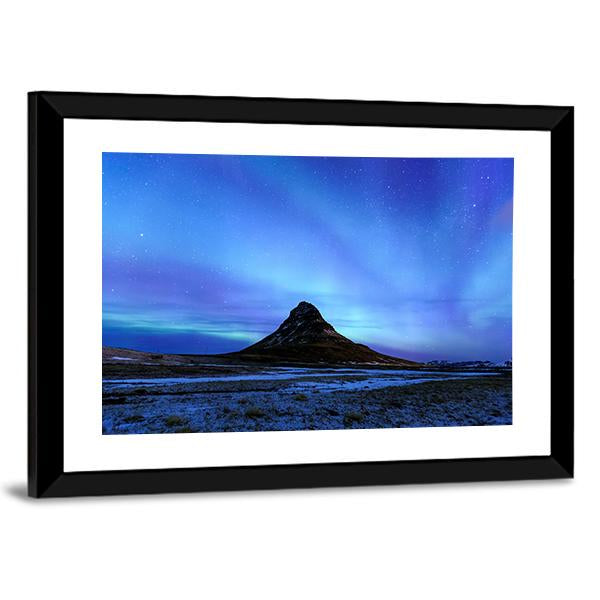 Mountain Kirkjufell &amp; Aurora Canvas Wall Art-3 Horizontal-Gallery Wrap-25" x 16"-Tiaracle