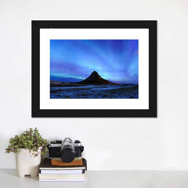 Mountain Kirkjufell &amp; Aurora Canvas Wall Art-3 Horizontal-Gallery Wrap-25" x 16"-Tiaracle