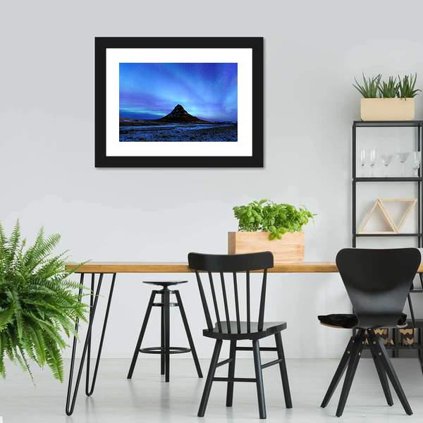 Mountain Kirkjufell &amp; Aurora Canvas Wall Art-3 Horizontal-Gallery Wrap-25" x 16"-Tiaracle