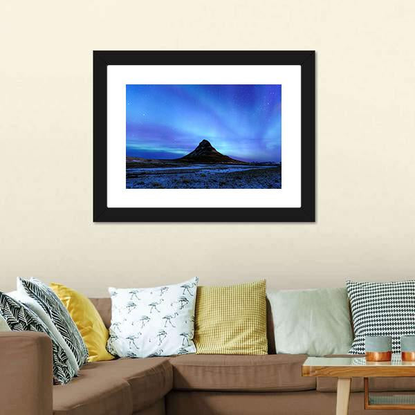 Mountain Kirkjufell &amp; Aurora Canvas Wall Art-3 Horizontal-Gallery Wrap-25" x 16"-Tiaracle