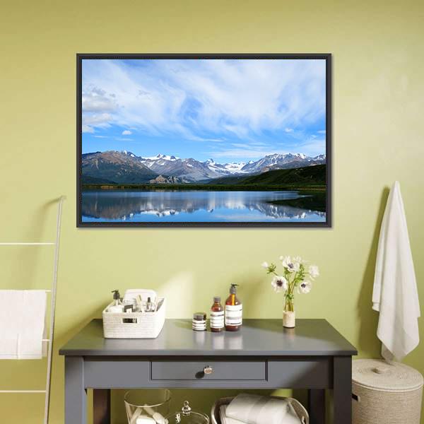 Mountain Lake In Alaska Canvas Wall Art-3 Horizontal-Gallery Wrap-25" x 16"-Tiaracle