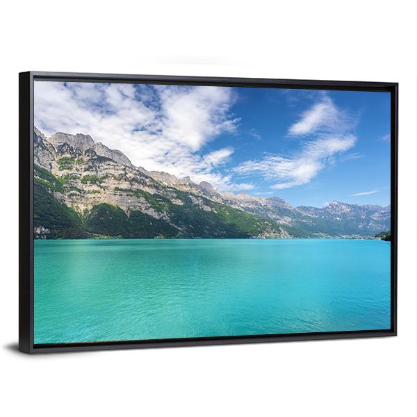 Mountain Lake In Switzerland Canvas Wall Art-3 Horizontal-Gallery Wrap-25" x 16"-Tiaracle