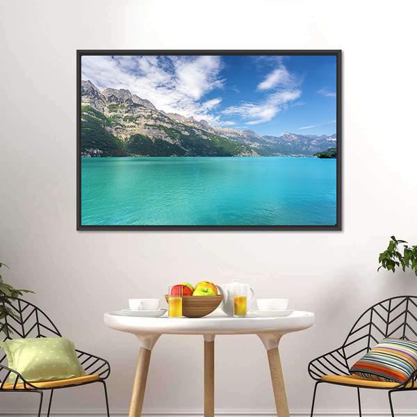 Mountain Lake In Switzerland Canvas Wall Art-3 Horizontal-Gallery Wrap-25" x 16"-Tiaracle