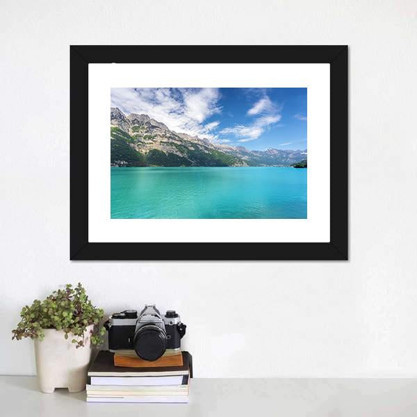 Mountain Lake In Switzerland Canvas Wall Art-3 Horizontal-Gallery Wrap-25" x 16"-Tiaracle