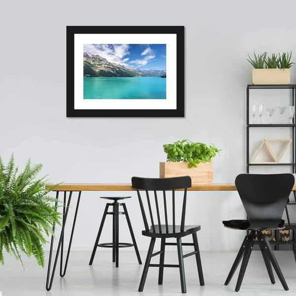 Mountain Lake In Switzerland Canvas Wall Art-3 Horizontal-Gallery Wrap-25" x 16"-Tiaracle