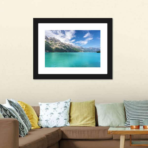 Mountain Lake In Switzerland Canvas Wall Art-3 Horizontal-Gallery Wrap-25" x 16"-Tiaracle