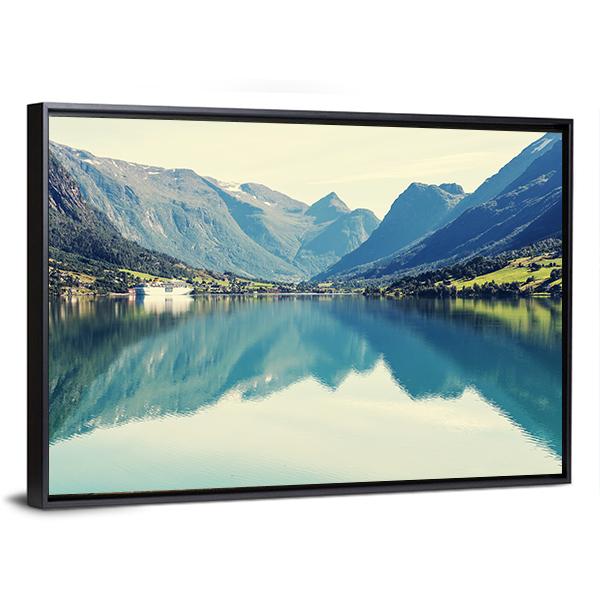 Mountain Lake Norway Canvas Wall Art-3 Horizontal-Gallery Wrap-25" x 16"-Tiaracle