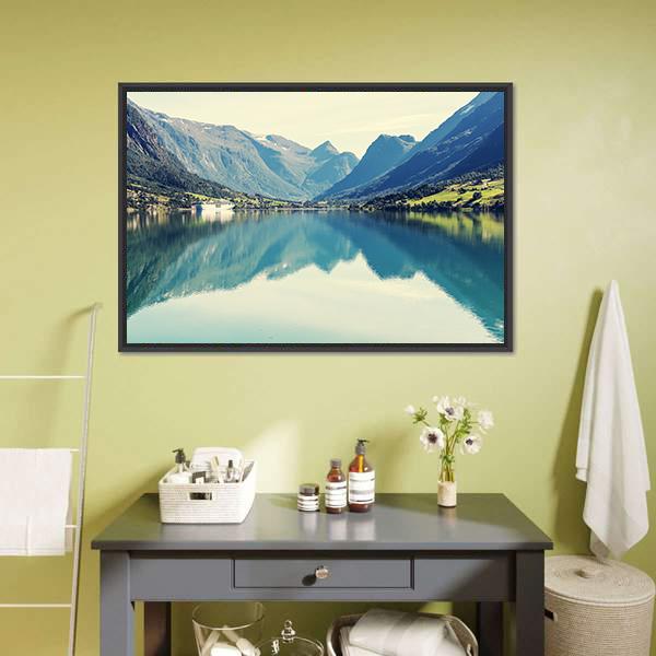 Mountain Lake Norway Canvas Wall Art-3 Horizontal-Gallery Wrap-25" x 16"-Tiaracle