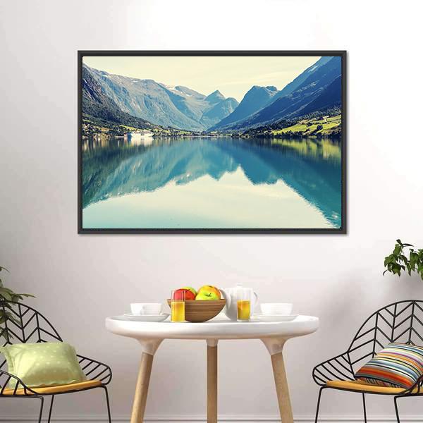 Mountain Lake Norway Canvas Wall Art-3 Horizontal-Gallery Wrap-25" x 16"-Tiaracle