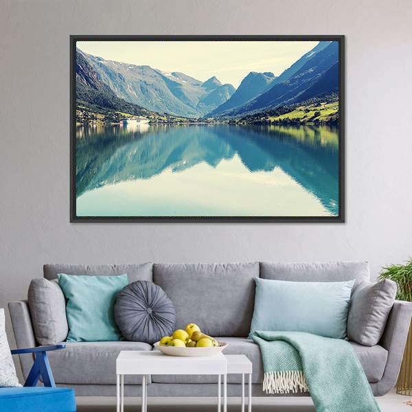 Mountain Lake Norway Canvas Wall Art-3 Horizontal-Gallery Wrap-25" x 16"-Tiaracle