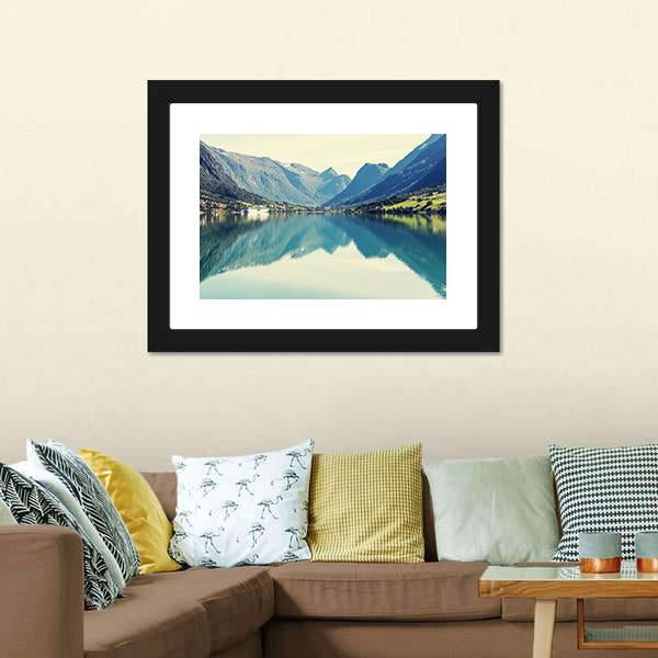 Mountain Lake Norway Canvas Wall Art-3 Horizontal-Gallery Wrap-25" x 16"-Tiaracle