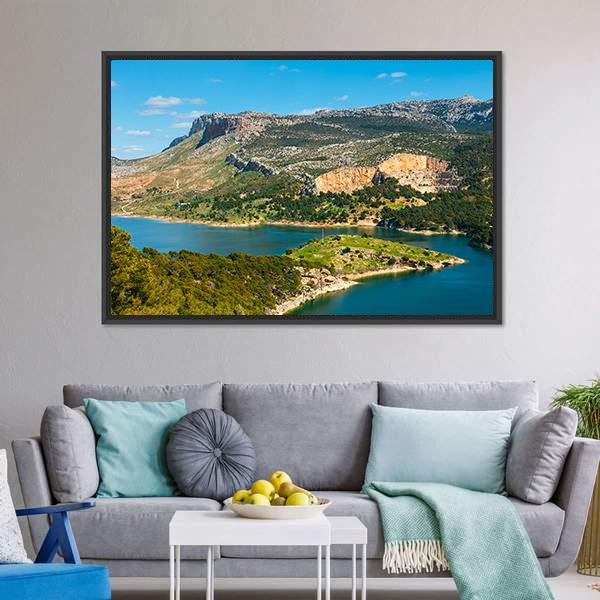 Mountain & Lake Spain Canvas Wall Art-3 Horizontal-Gallery Wrap-25" x 16"-Tiaracle