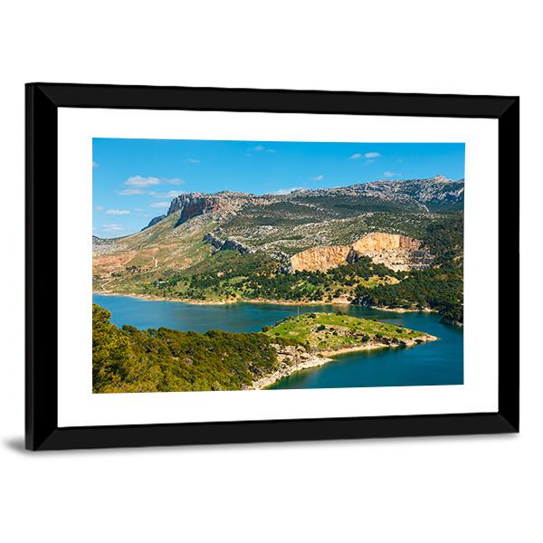 Mountain & Lake Spain Canvas Wall Art-3 Horizontal-Gallery Wrap-25" x 16"-Tiaracle