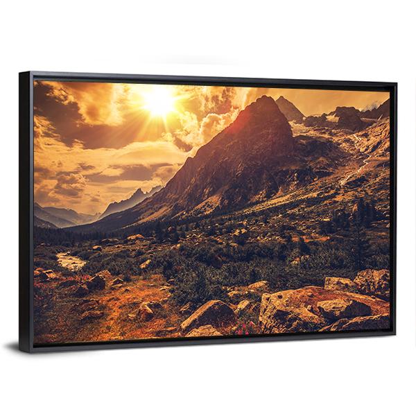 Mountain Landscape At Sunset Canvas Wall Art-3 Horizontal-Gallery Wrap-25" x 16"-Tiaracle