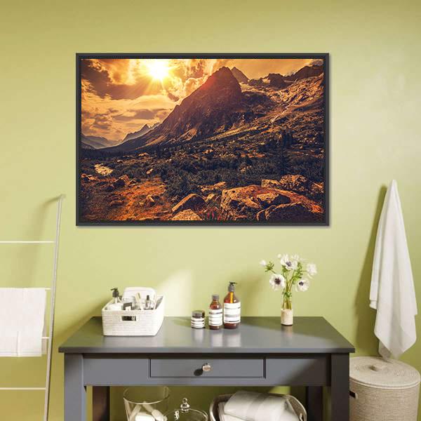 Mountain Landscape At Sunset Canvas Wall Art-3 Horizontal-Gallery Wrap-25" x 16"-Tiaracle