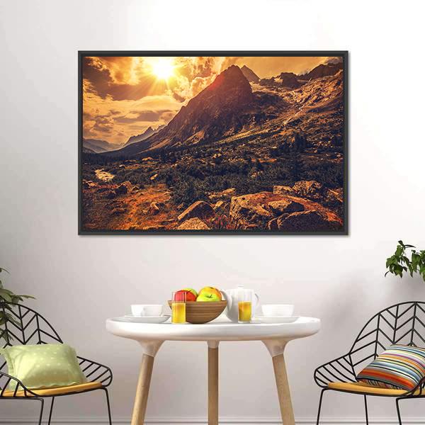 Mountain Landscape At Sunset Canvas Wall Art-3 Horizontal-Gallery Wrap-25" x 16"-Tiaracle