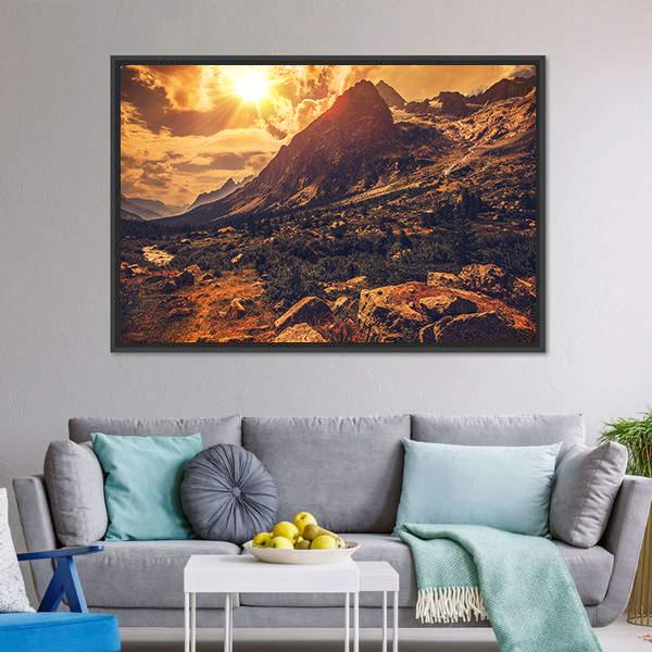 Mountain Landscape At Sunset Canvas Wall Art-3 Horizontal-Gallery Wrap-25" x 16"-Tiaracle