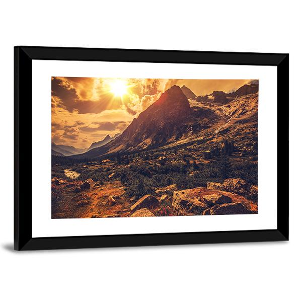 Mountain Landscape At Sunset Canvas Wall Art-3 Horizontal-Gallery Wrap-25" x 16"-Tiaracle