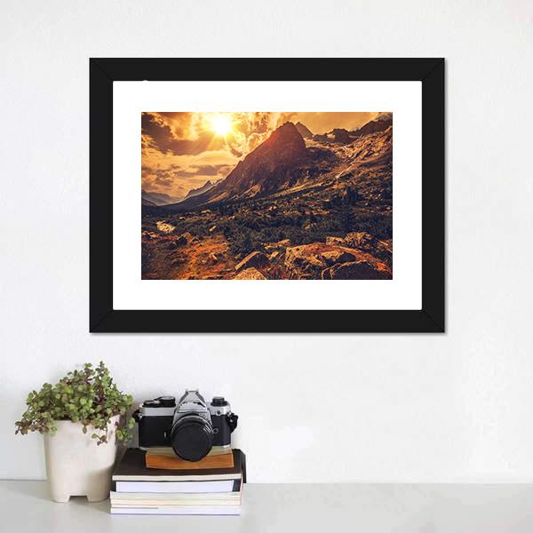 Mountain Landscape At Sunset Canvas Wall Art-3 Horizontal-Gallery Wrap-25" x 16"-Tiaracle