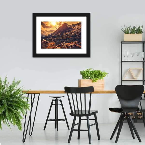 Mountain Landscape At Sunset Canvas Wall Art-3 Horizontal-Gallery Wrap-25" x 16"-Tiaracle