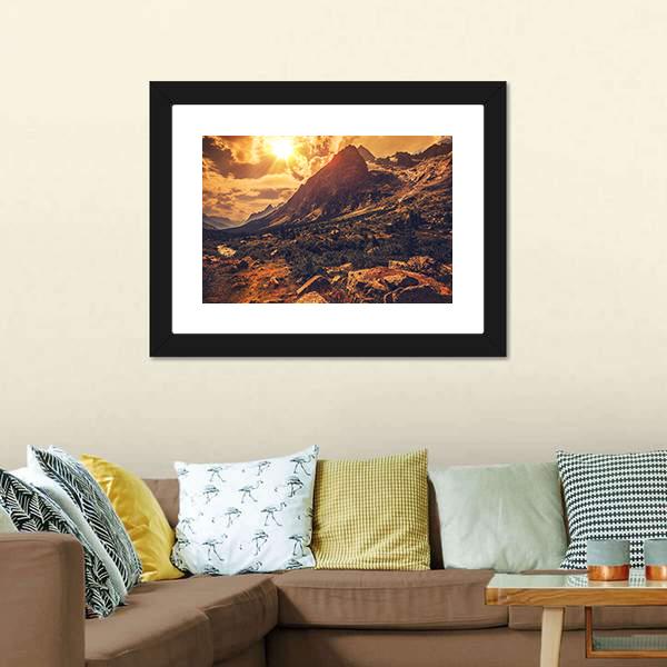 Mountain Landscape At Sunset Canvas Wall Art-3 Horizontal-Gallery Wrap-25" x 16"-Tiaracle