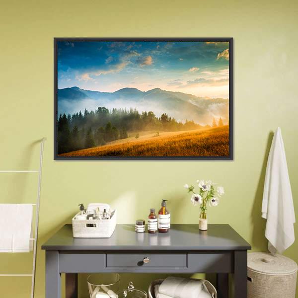 Mountain Landscape With Fog Canvas Wall Art-3 Horizontal-Gallery Wrap-25" x 16"-Tiaracle