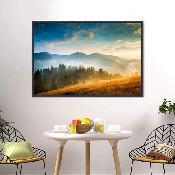 Mountain Landscape With Fog Canvas Wall Art-3 Horizontal-Gallery Wrap-25" x 16"-Tiaracle