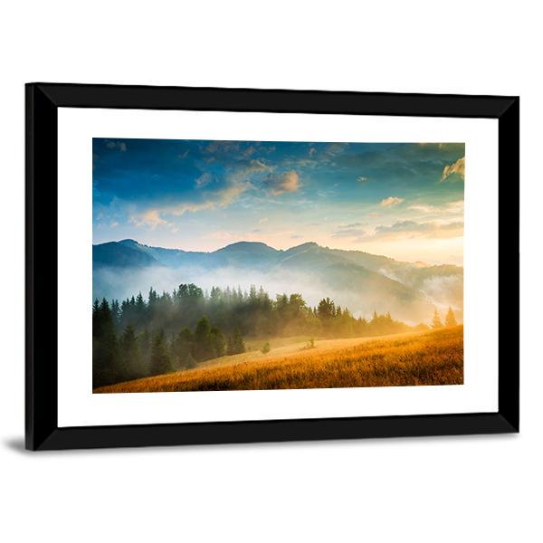 Mountain Landscape With Fog Canvas Wall Art-3 Horizontal-Gallery Wrap-25" x 16"-Tiaracle