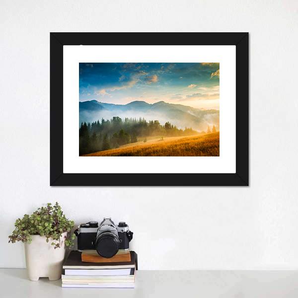 Mountain Landscape With Fog Canvas Wall Art-3 Horizontal-Gallery Wrap-25" x 16"-Tiaracle