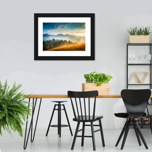 Mountain Landscape With Fog Canvas Wall Art-3 Horizontal-Gallery Wrap-25" x 16"-Tiaracle