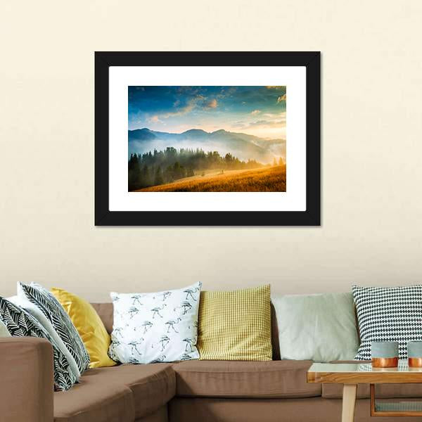 Mountain Landscape With Fog Canvas Wall Art-3 Horizontal-Gallery Wrap-25" x 16"-Tiaracle