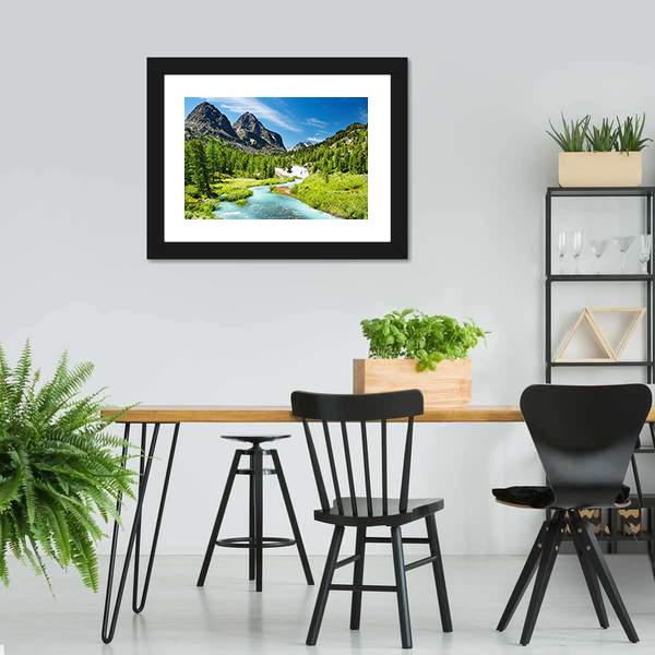 Mountain Landscape With River Canvas Wall Art-3 Horizontal-Gallery Wrap-25" x 16"-Tiaracle