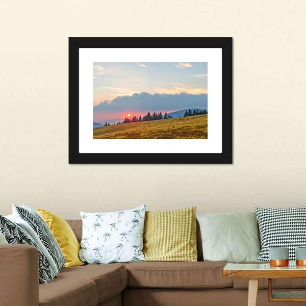 Mountain Landscape With Sun Canvas Wall Art-3 Horizontal-Gallery Wrap-25" x 16"-Tiaracle