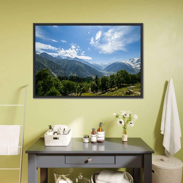 Mountain Range With Forest Canvas Wall Art-3 Horizontal-Gallery Wrap-25" x 16"-Tiaracle