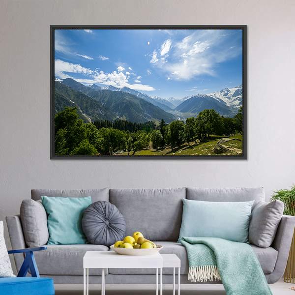 Mountain Range With Forest Canvas Wall Art-3 Horizontal-Gallery Wrap-25" x 16"-Tiaracle