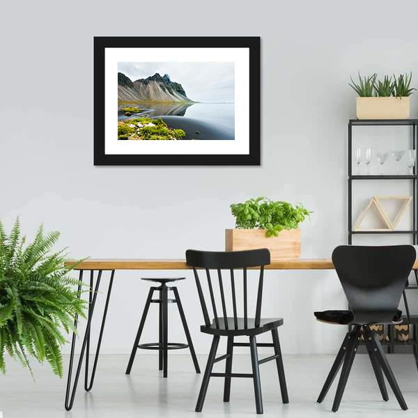 Mountain Reflection On Shore Canvas Wall Art-3 Horizontal-Gallery Wrap-25" x 16"-Tiaracle