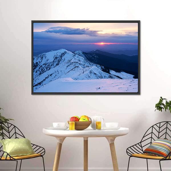 Mountain Ridge In Snow Canvas Wall Art-3 Horizontal-Gallery Wrap-25" x 16"-Tiaracle