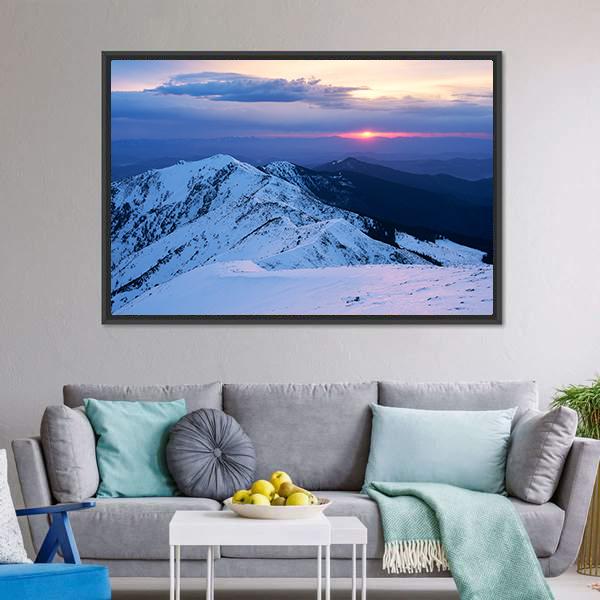 Mountain Ridge In Snow Canvas Wall Art-3 Horizontal-Gallery Wrap-25" x 16"-Tiaracle