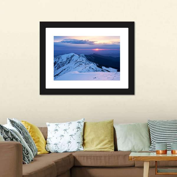 Mountain Ridge In Snow Canvas Wall Art-3 Horizontal-Gallery Wrap-25" x 16"-Tiaracle