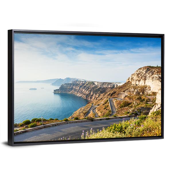 Mountain Road To Santorini Island Canvas Wall Art-3 Horizontal-Gallery Wrap-25" x 16"-Tiaracle