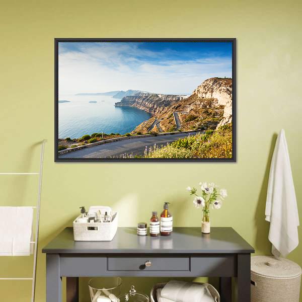 Mountain Road To Santorini Island Canvas Wall Art-3 Horizontal-Gallery Wrap-25" x 16"-Tiaracle