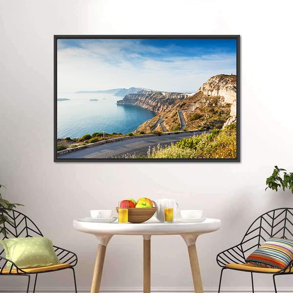 Mountain Road To Santorini Island Canvas Wall Art-3 Horizontal-Gallery Wrap-25" x 16"-Tiaracle