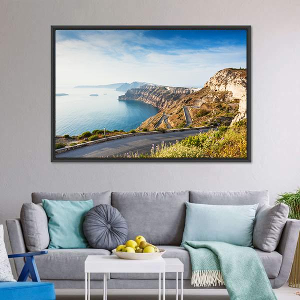 Mountain Road To Santorini Island Canvas Wall Art-3 Horizontal-Gallery Wrap-25" x 16"-Tiaracle