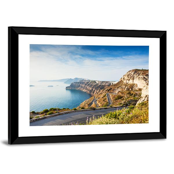 Mountain Road To Santorini Island Canvas Wall Art-3 Horizontal-Gallery Wrap-25" x 16"-Tiaracle